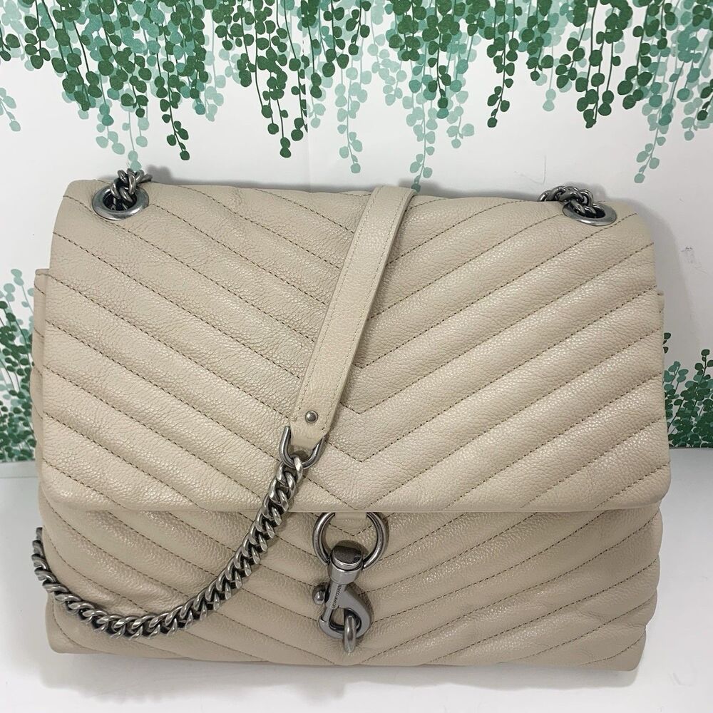 Rebecca Minkoff Quilted Leather Cream Neutral  Flap Shoulder Crossbody Purse - Picture 2 of 16